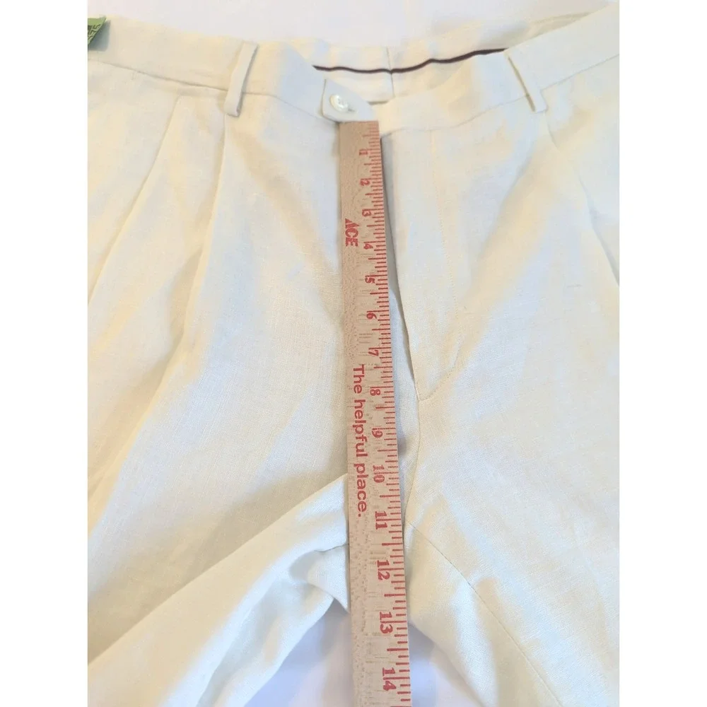 100% Linen Men Trouser Pant 40x30 Pleated Cuffed Ivory Classic Minimalist Money